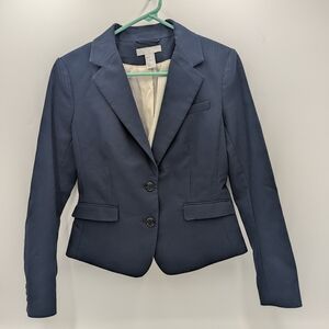 H&M Navy Tailored Blazer Dark Academia Corporate Workwear Professional 8 Career